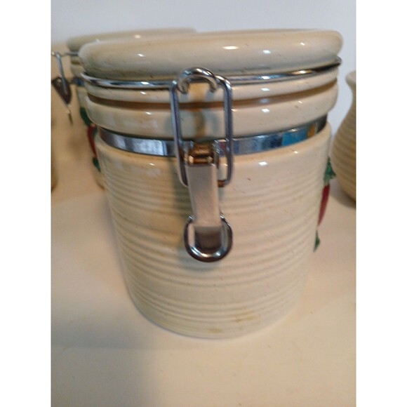 VTG-3 Cracker Barrel Country Apple Canister Set Metal Closure With Candel Holder - Picture 10 of 16